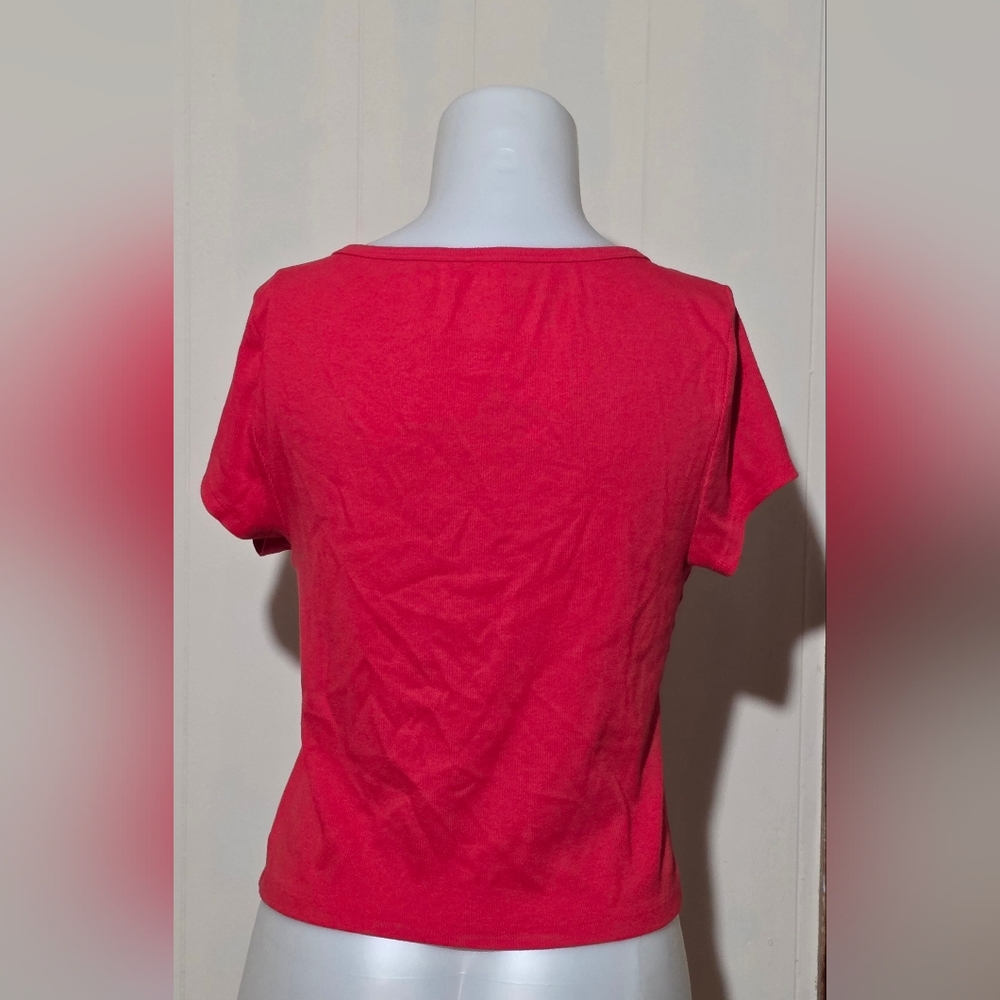 Aeropostale Red Fitted Short Sleeve Crop Top - Picture 4 of 5